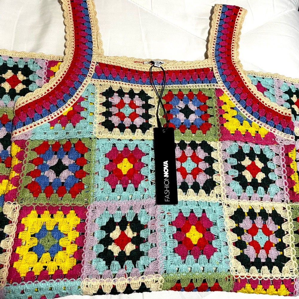 Fashion Nova Multicolor Crochet Patchwork Top